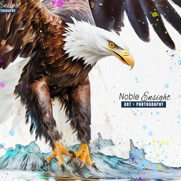 16x20 Bald Eagle Over‎ Ocean Watercolor Oil Painting Art Poster - Picture 3 of 6